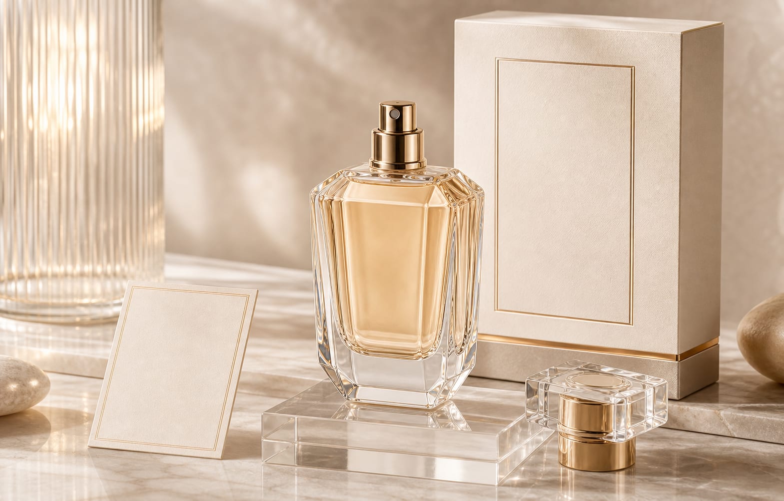Rewarx Studio AI Shopify parfume produktbilledgenerator: Parfumekøbere vurderer glas, æske, væske og label før teksten Rewarx Studio AI Shopify parfume produktbilledgenerator: Parfumekøbere vurderer glas, æske, væske og label før teksten