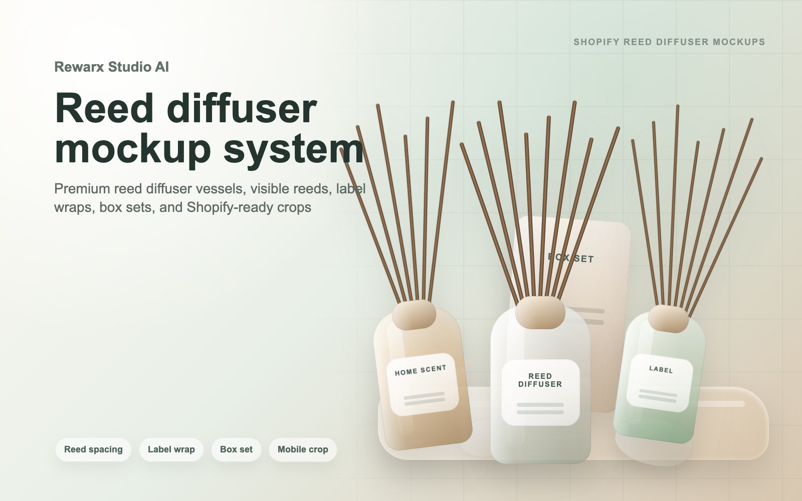 Rewarx Studio AI Shopify mockup-generator til reed diffuser: Skab Shopify reed diffuser-mockups hvor den rigtige SKU er nem at kontrollere Rewarx Studio AI Shopify mockup-generator til reed diffuser: Skab Shopify reed diffuser-mockups hvor den rigtige SKU er nem at kontrollere