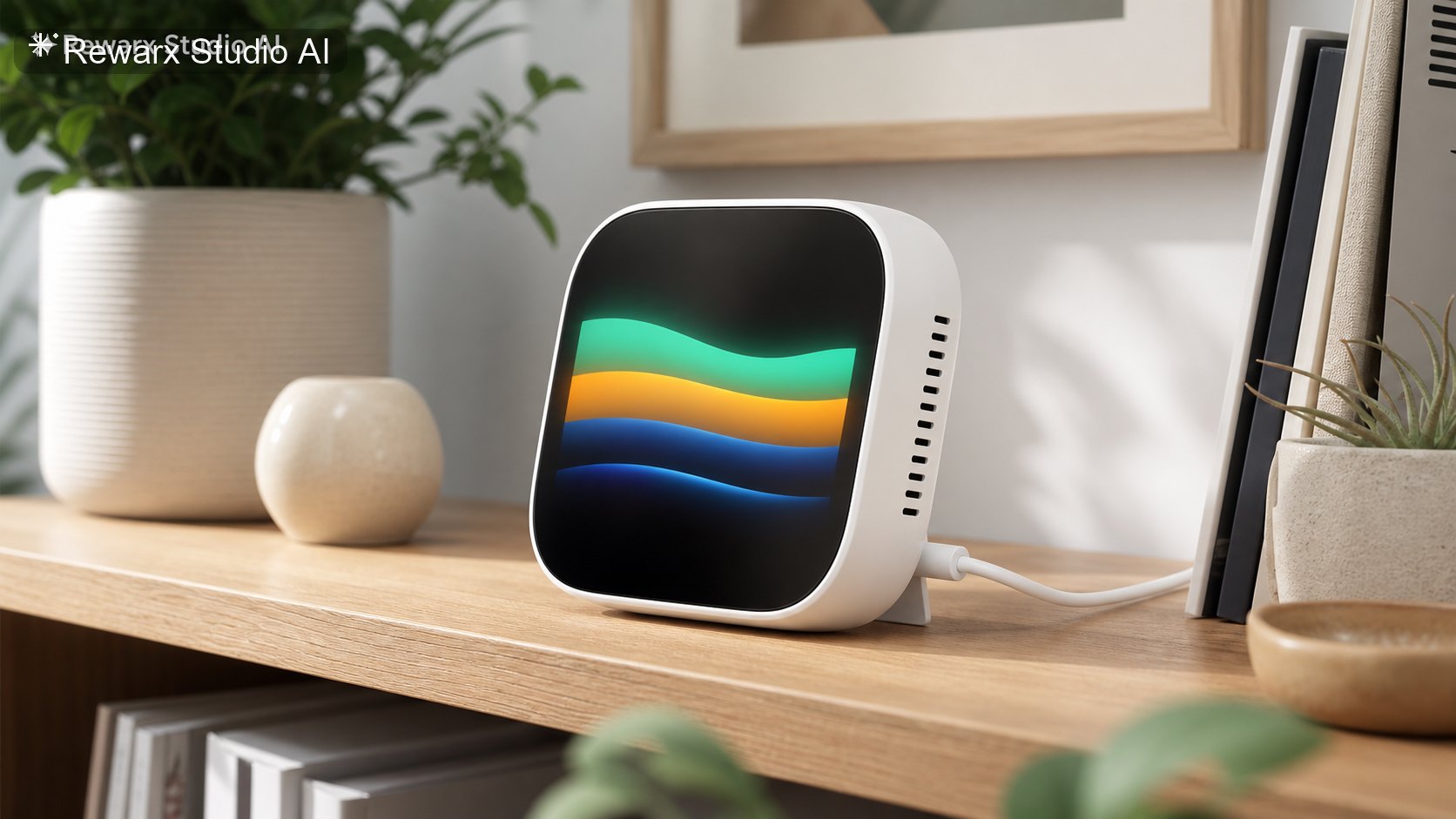 Monitor kvality vzduchu home wellness vizualni sablona - smart home wellness - calm home wellness dashboard hero - Rewarx Visual Content Library