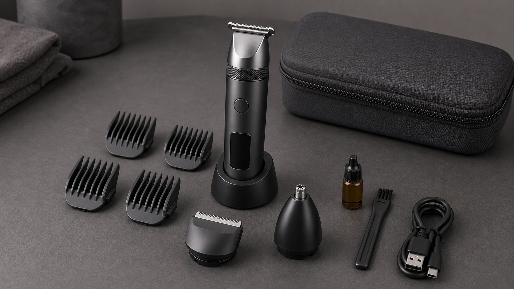 Zastrihovac vousu grooming sada koupelna vizualni sablona | Rewarx Studio AI vizual Shopify procesu Zastrihovac vousu grooming sada koupelna vizualni sablona | Rewarx Studio AI vizual Shopify procesu