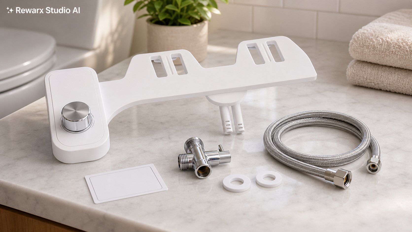 Bidet-Aufsatz Badezimmer Upgrade Visual-Vorlage - bathroom fixtures - clean bathroom upgrade hero - Rewarx Visual Content Library