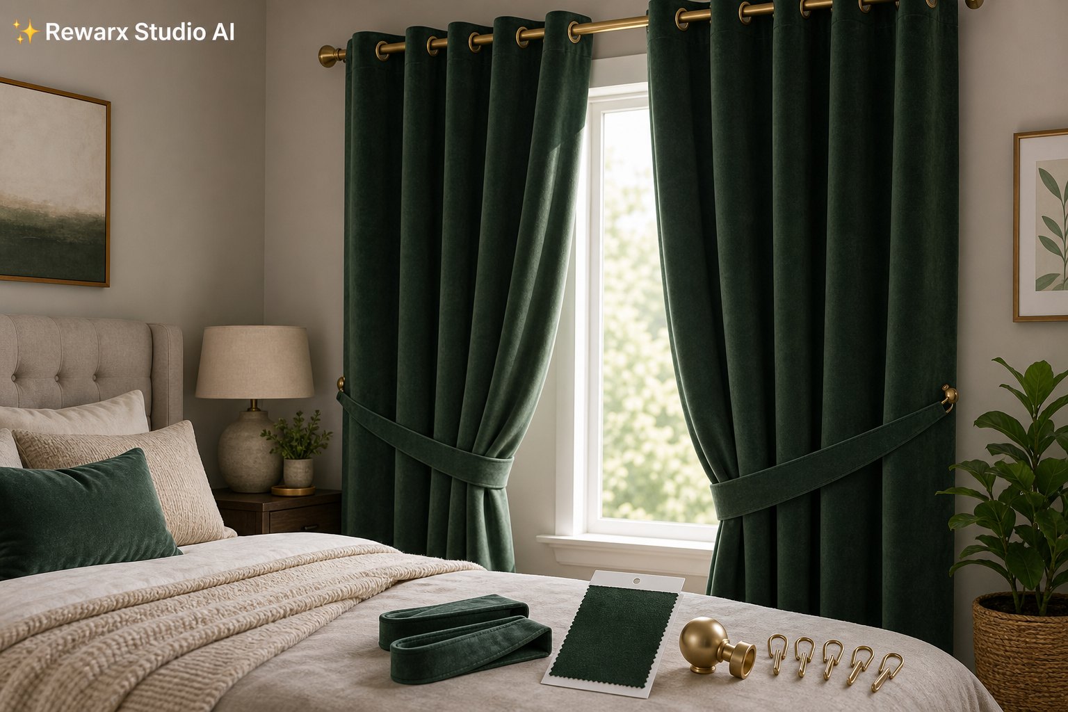 Zatemnovaci zavesy loznice spanek vizualni sablona - home textiles - calm bedroom light-control hero - Rewarx Visual Content Library