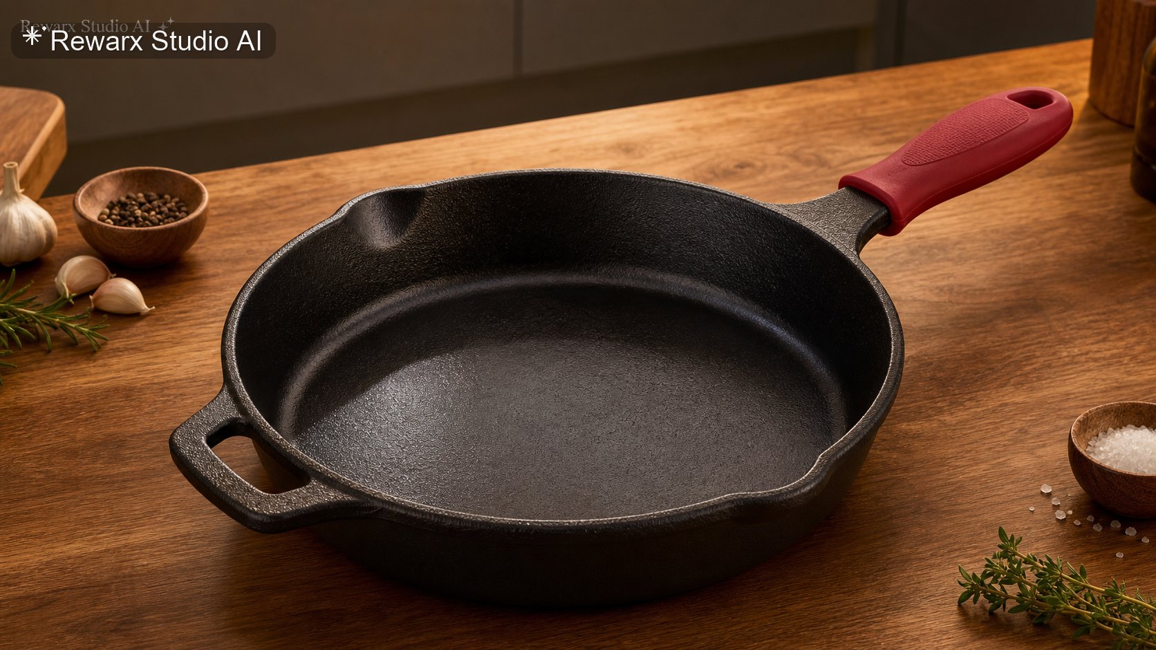 قالب صورة مقلاة حديد زهر للمطبخ - cookware - warm kitchen cookware hero - Rewarx Visual Content Library