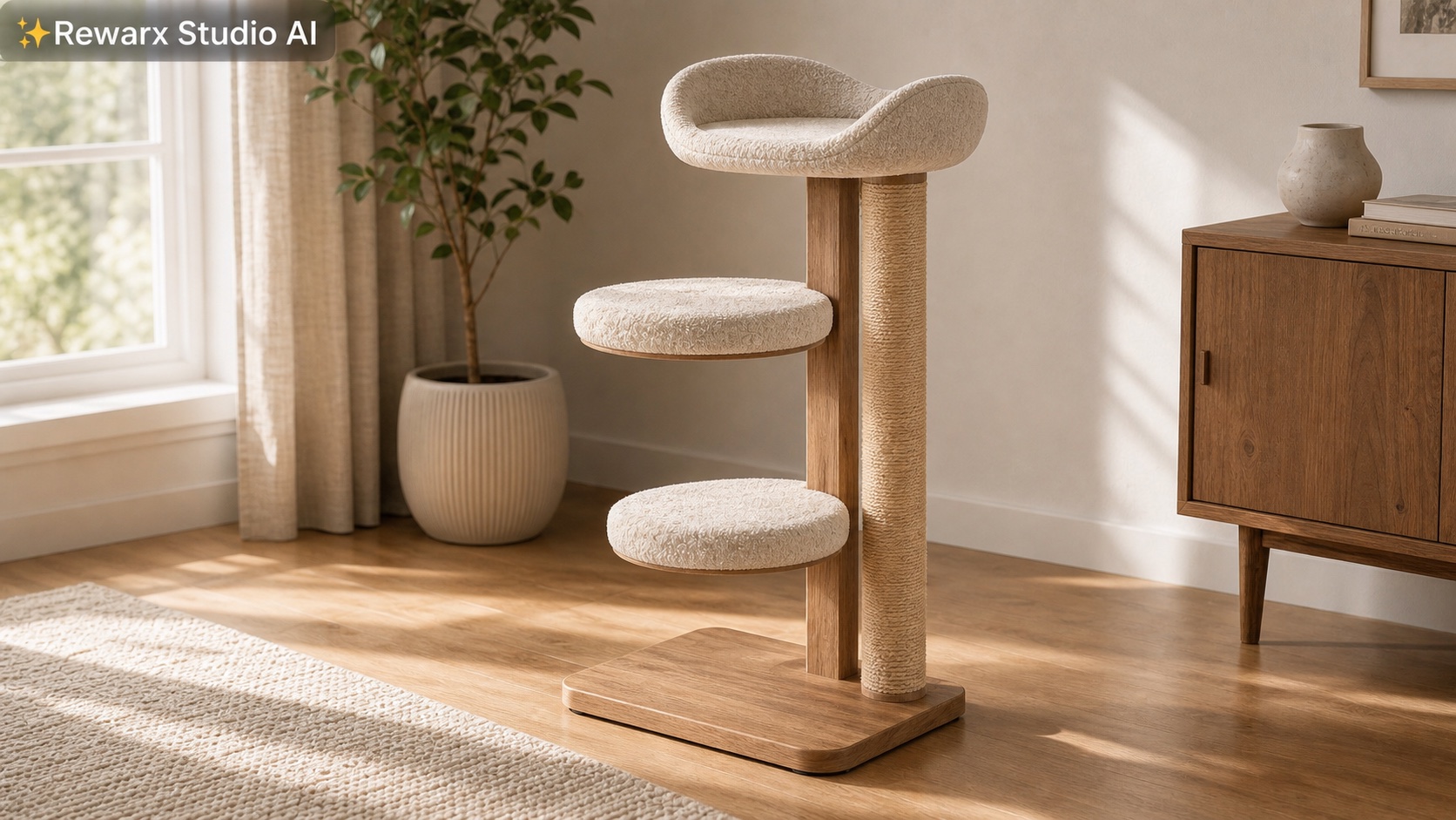 Moderni kocici strom nabytek vizualni sablona - pet supplies - modern home pet furniture hero - Rewarx Visual Content Library