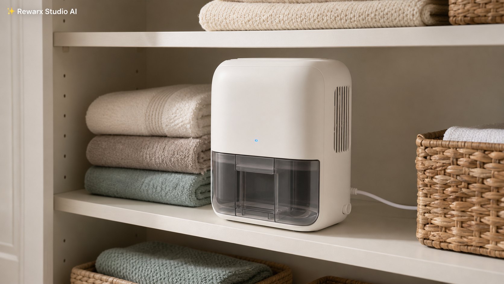 Kompaktni odvlhcovac do skrine a domu vizualni sablona - home climate - fresh closet care hero - Rewarx Visual Content Library