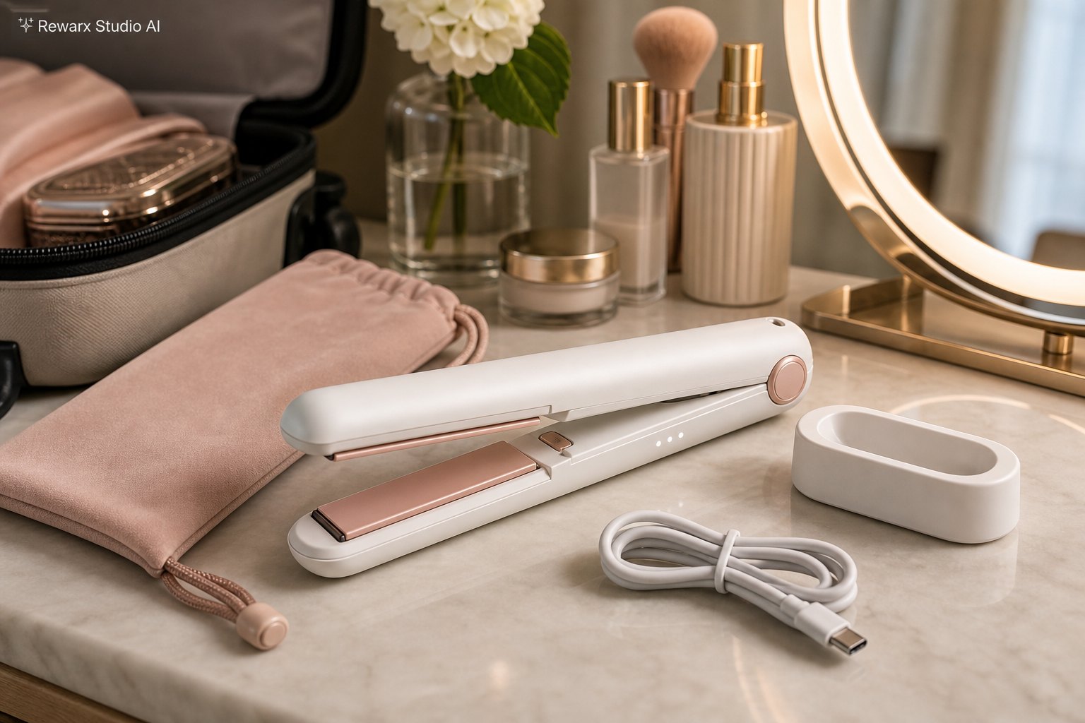 無線直髮夾旅行美髮視覺模板 - beauty technology - sleek travel beauty tool hero - Rewarx Visual Content Library