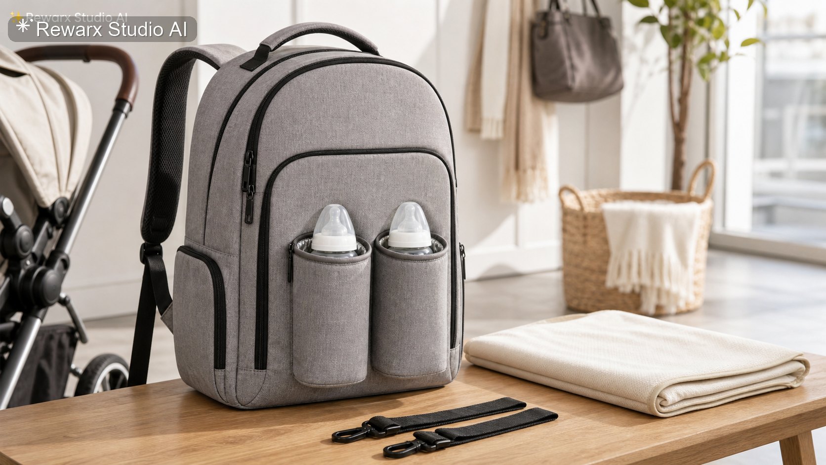 Wickelrucksack Elternreise Visual-Vorlage - baby gear - organized parenting travel hero - Rewarx Visual Content Library