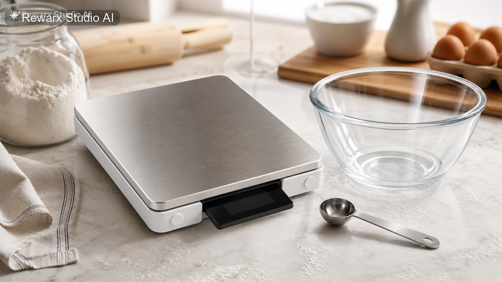 Digital kitchen scale baking precision visual template - Editorial campaign visual Digital kitchen scale baking precision visual template - Editorial campaign visual