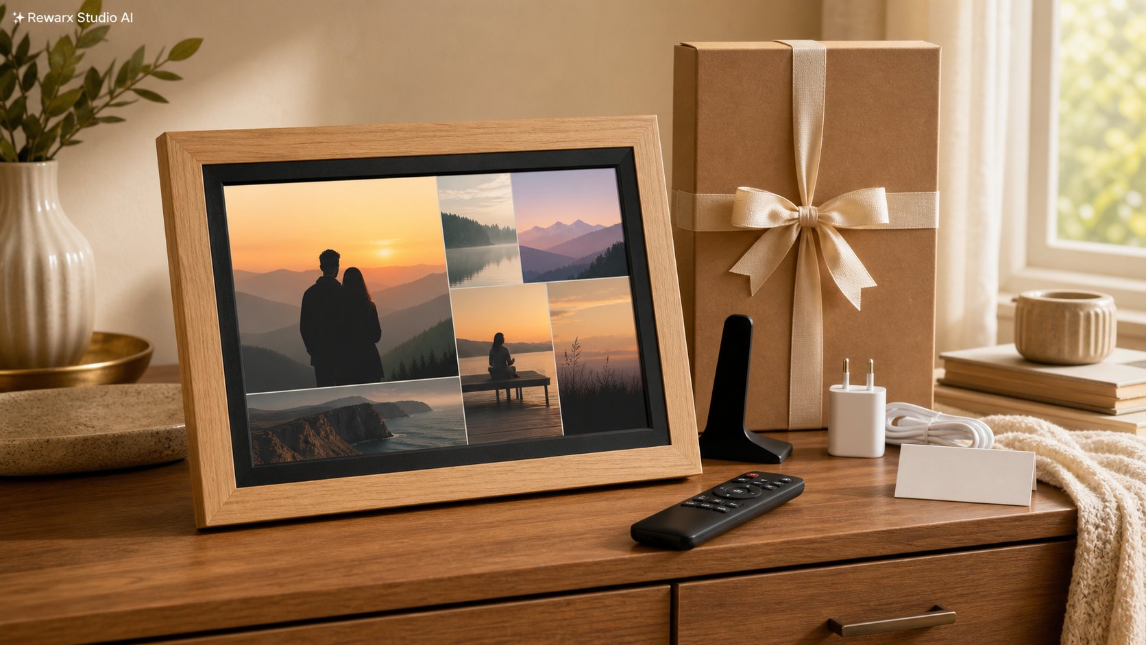 Cyfrowa ramka zdjec prezent rodzina szablon wizualny - home electronics - warm family-gift sideboard hero - Rewarx Visual Content Library