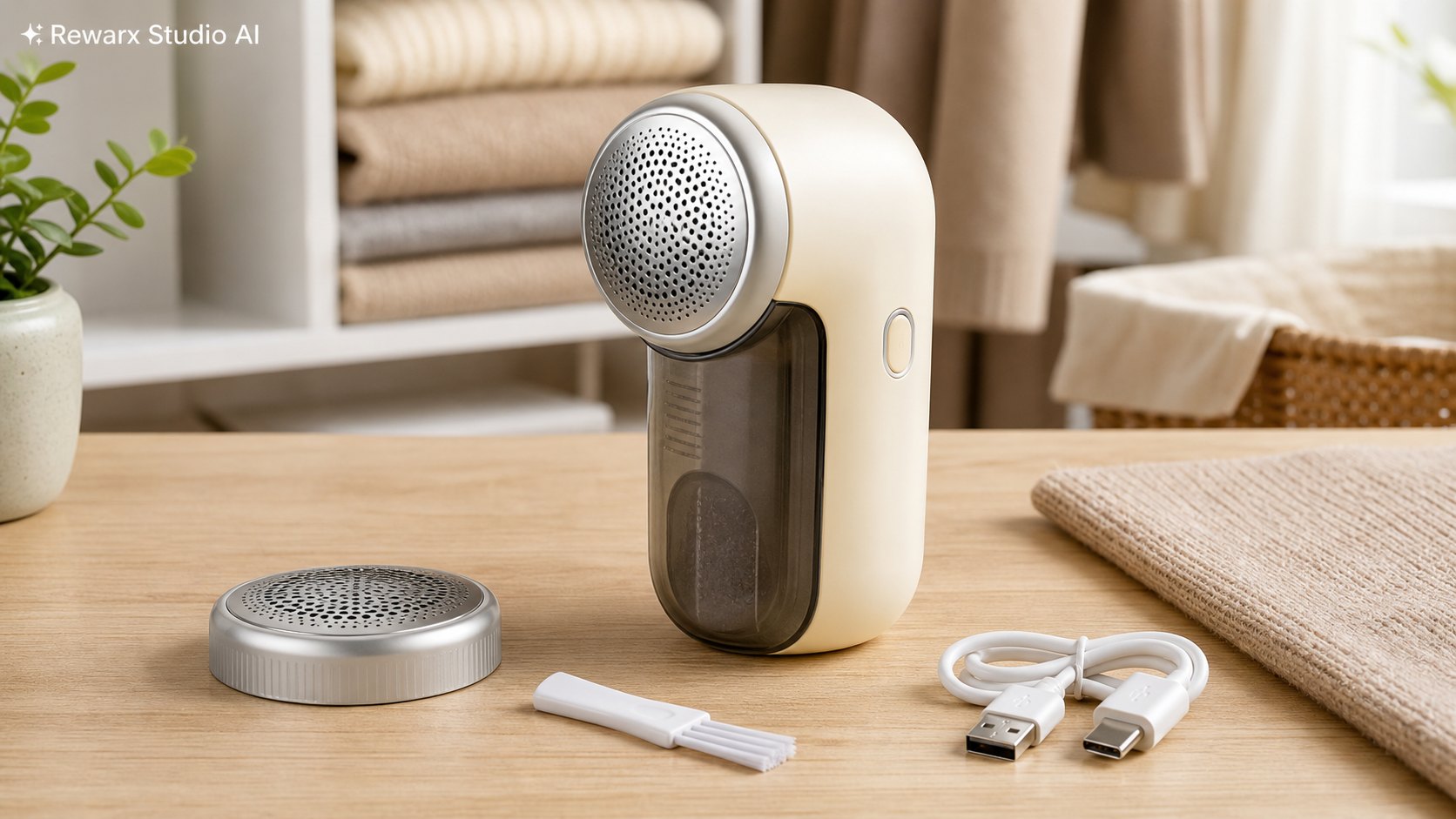Elektricky odzmolkovac pece o pradlo vizualni sablona - laundry care devices - premium sweater care hero - Rewarx Visual Content Library