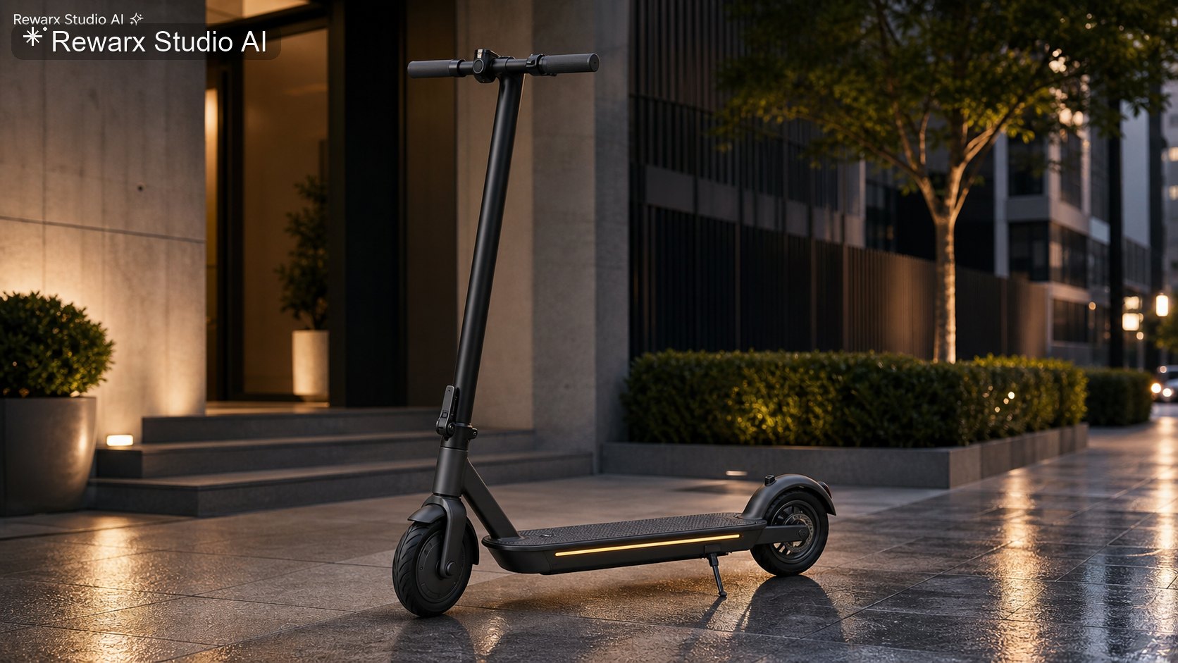 E-Scooter urbanes Pendeln Visual-Vorlage - urban mobility - modern urban commute hero - Rewarx Visual Content Library