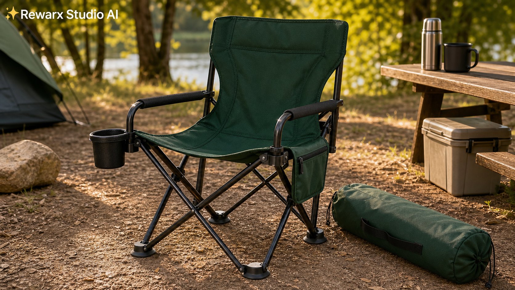 Faltbarer Campingstuhl Outdoor Lifestyle Visual-Vorlage - outdoor furniture - premium campsite comfort hero - Rewarx Visual Content Library