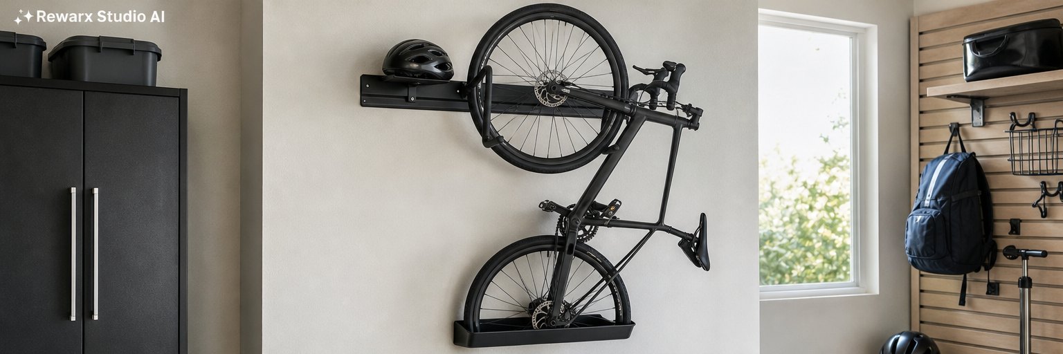 rangement mural pour vélo dans le garage modele visuel - garage storage - garage bike wall rack hero - Rewarx Visual Content Library