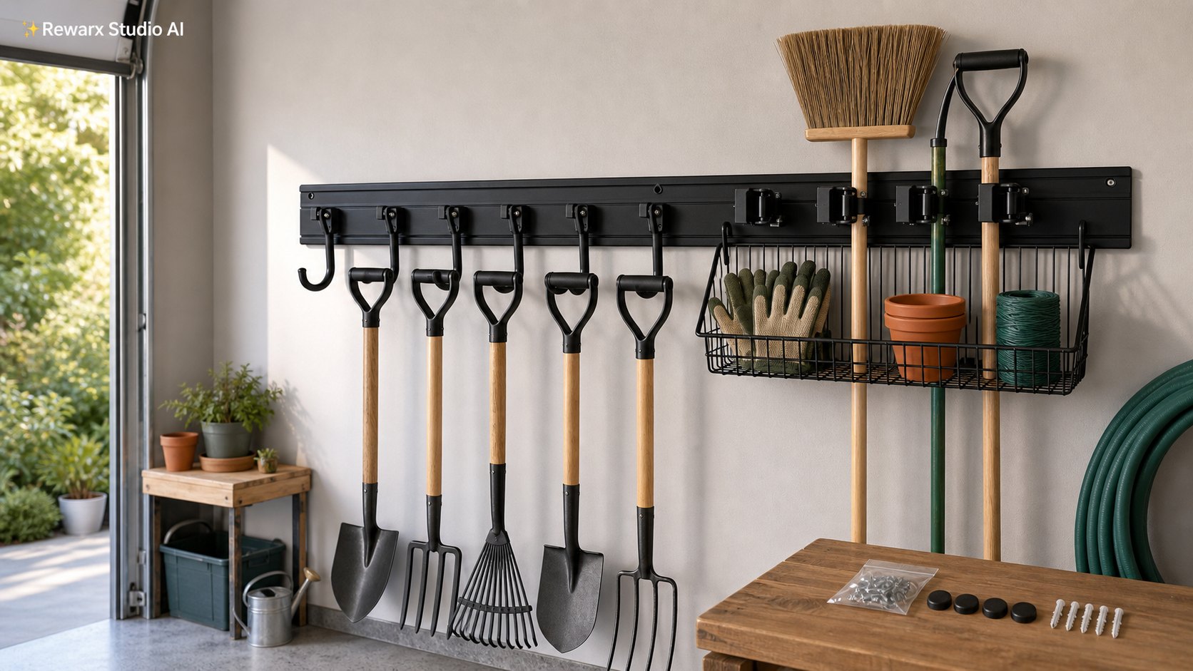 garage pour organisateur d'outils de jardin modele visuel - garage storage - organized garage garden-tool wall hero - Rewarx Visual Content Library