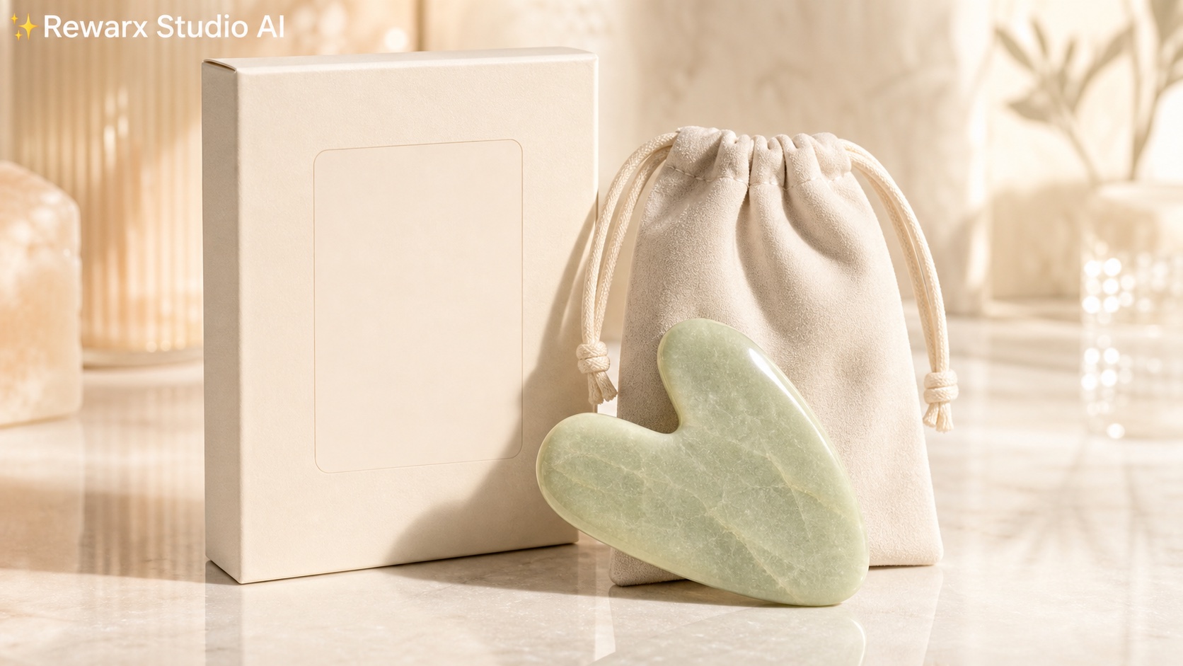 Gua sha oblicejovy nastroj beauty vizualni sablona - beauty tools - premium skincare ritual tool hero - Rewarx Visual Content Library