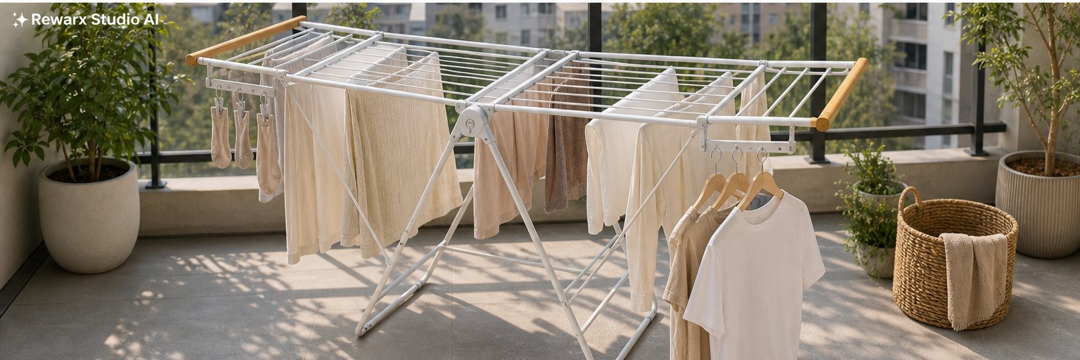 étendoir à linge balcon pliable modele visuel - Visuel éditorial de campagne étendoir à linge balcon pliable modele visuel - Visuel éditorial de campagne