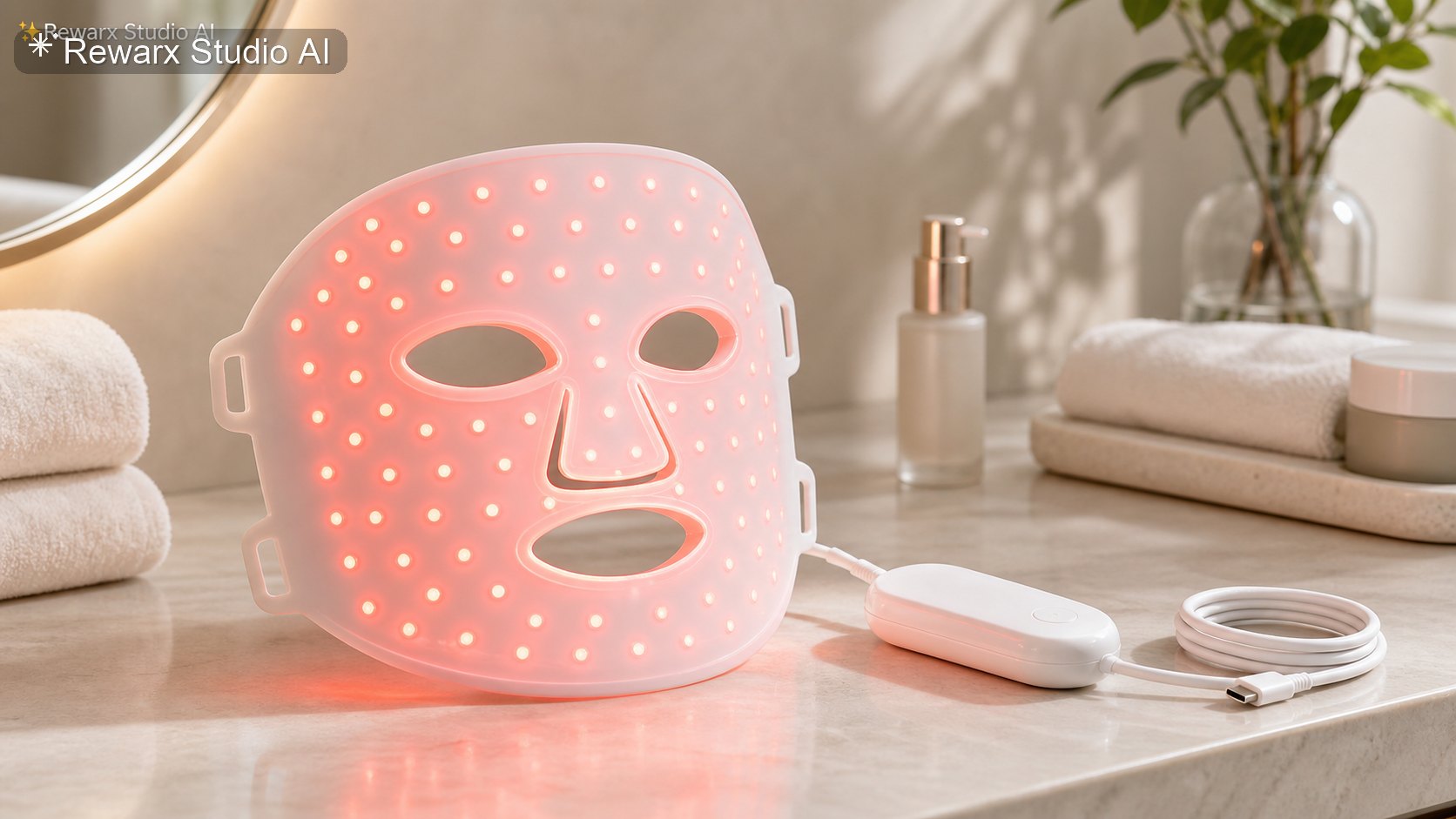 LED Rotlicht Gesichtsmaske Beauty Tech Visual-Vorlage - beauty technology - premium beauty tech vanity hero - Rewarx Visual Content Library