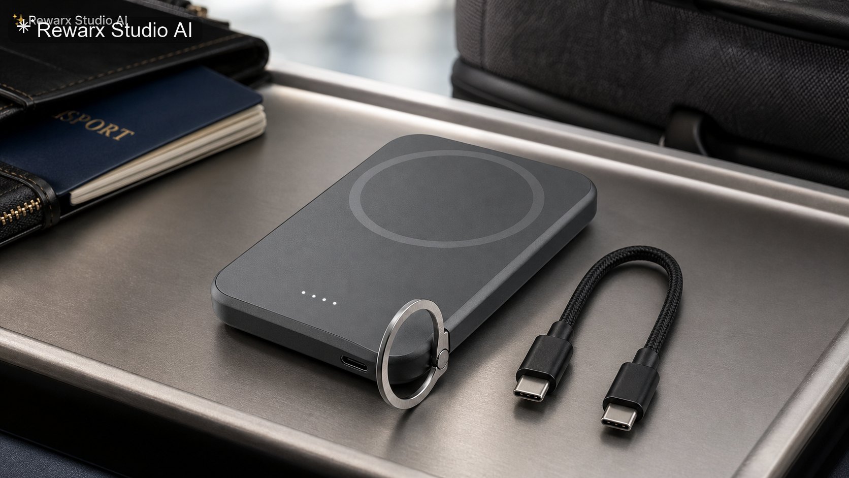 Magneticka powerbanka travel tech vizualni sablona - mobile accessories - sleek travel tech hero - Rewarx Visual Content Library