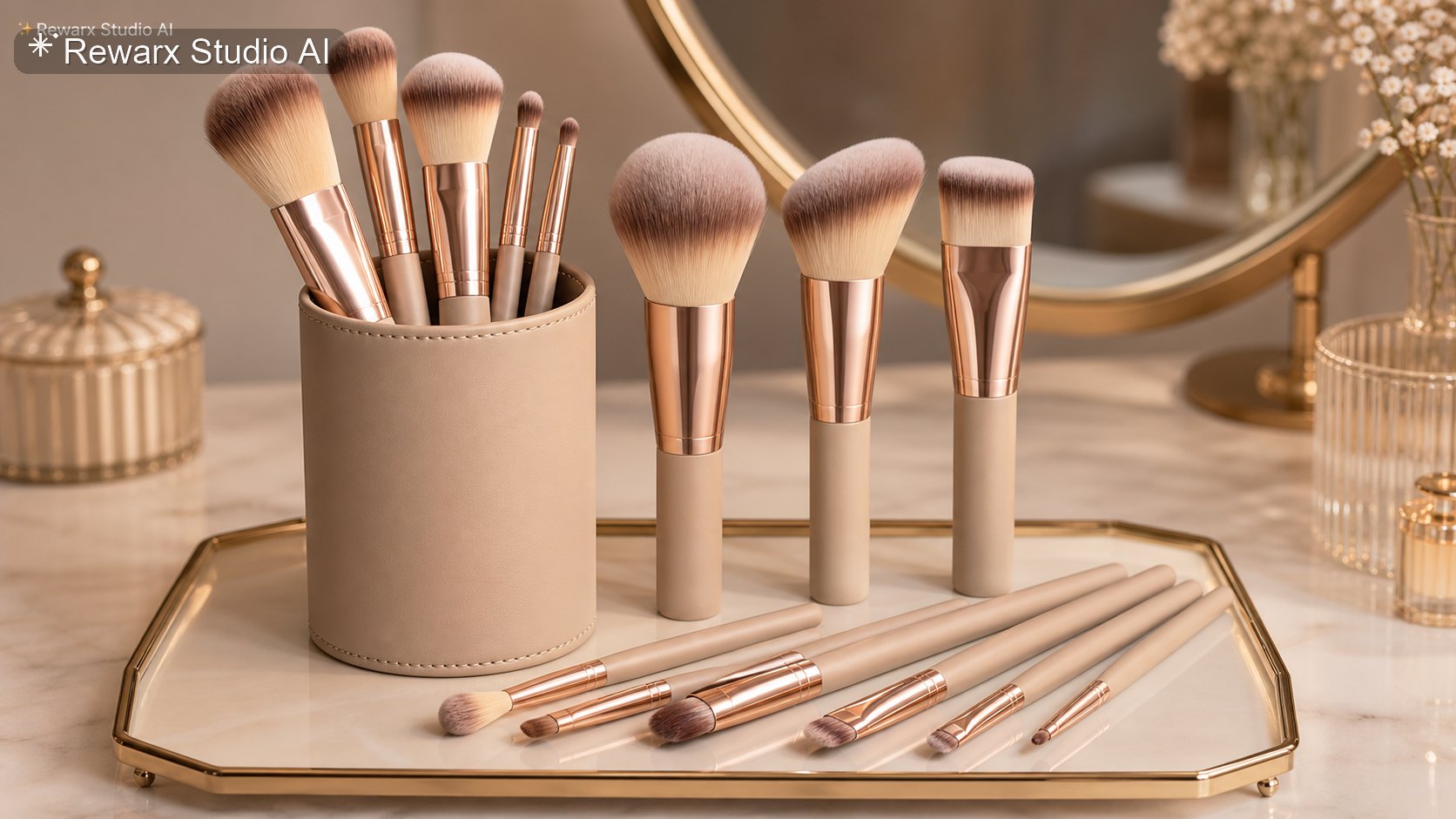 Sada stetcu na make-up vanity beauty vizualni sablona - Editorialový vizuál kampaně Sada stetcu na make-up vanity beauty vizualni sablona - Editorialový vizuál kampaně