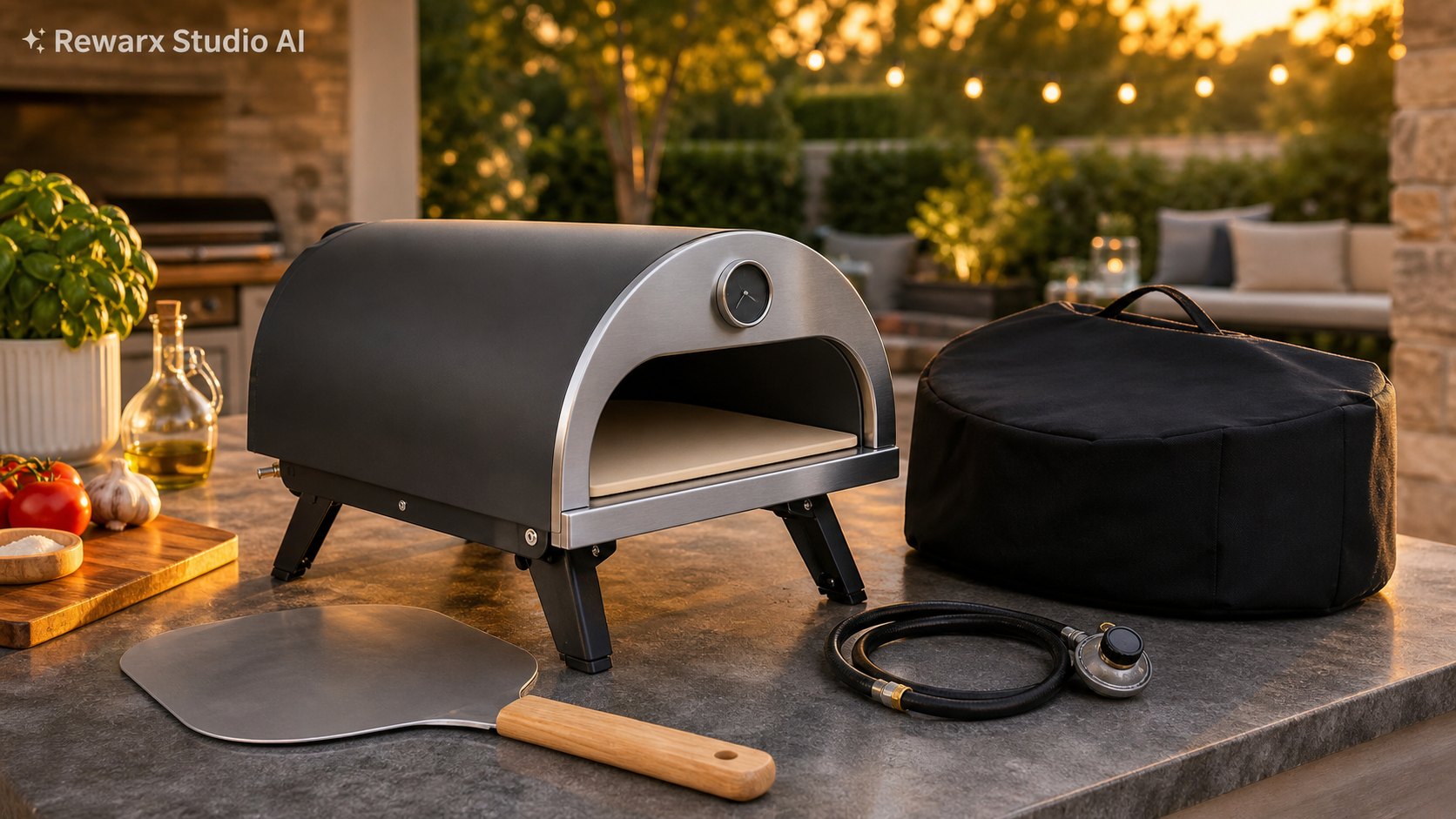 Venkovni pizza pec zahradni posezeni vizualni sablona - outdoor cooking appliances - backyard pizza night hero - Rewarx Visual Content Library