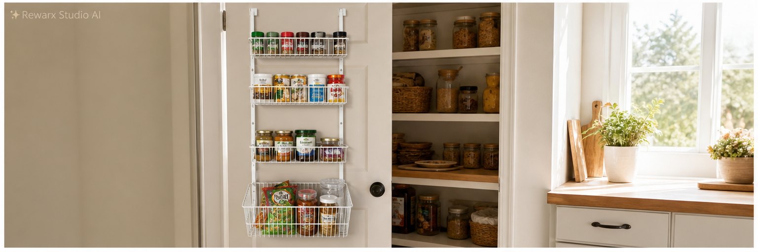 rangement de cuisine sur porte garde-manger modele visuel - kitchen organization - over-door pantry rack hero - Rewarx Visual Content Library