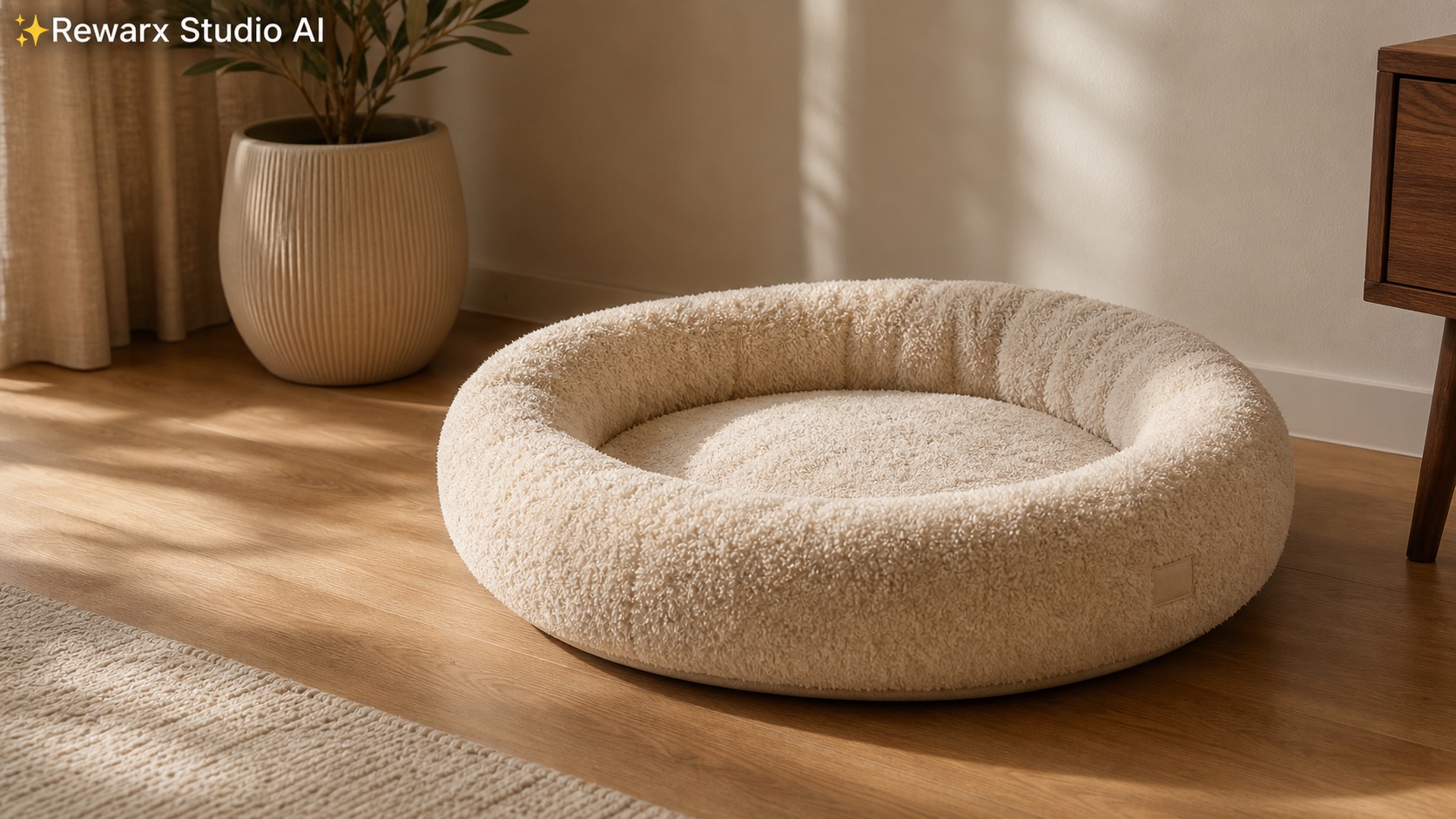 Sicak ev dekoru pet yatagi gorsel sablonu - pet supplies - cozy premium home pet product hero - Rewarx Visual Content Library