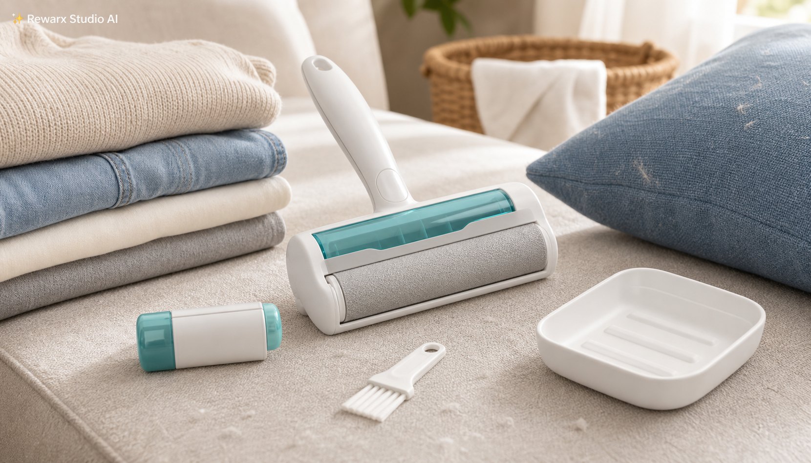 Dyrehar fjerner rulle vask hjem visuel skabelon - pet cleaning - clean laundry pet-care hero - Rewarx Visual Content Library