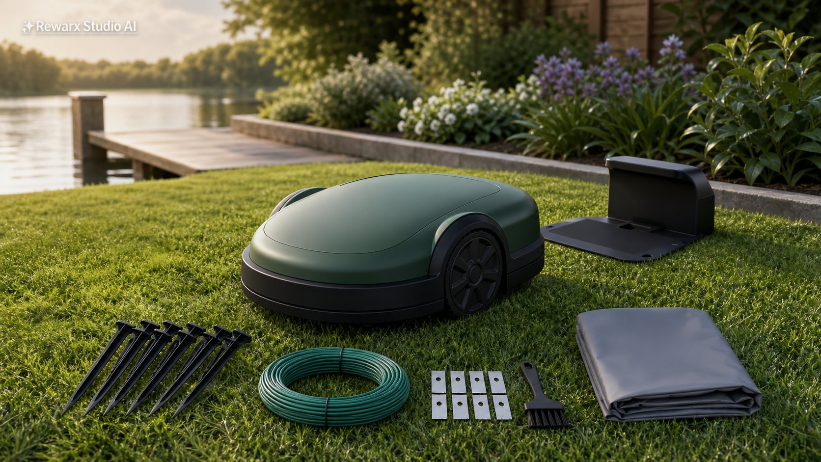 機器人割草機後院花園視覺模板 - smart garden tools - premium backyard smart-garden hero - Rewarx Visual Content Library