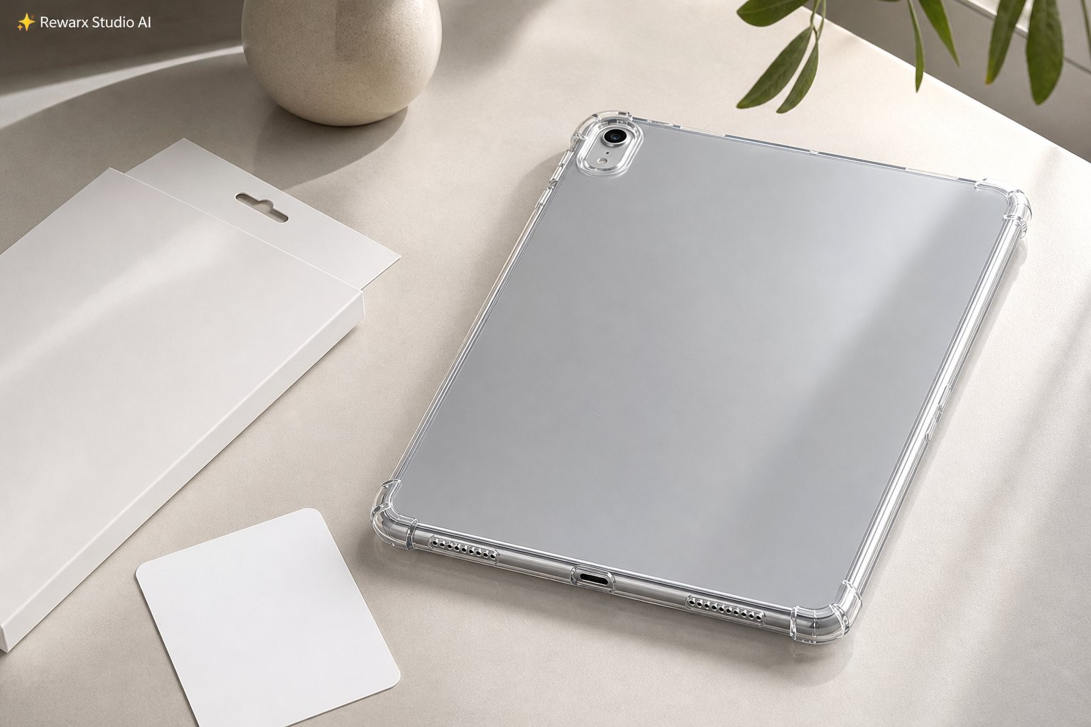 průhledné pouzdro na tablet vizualni sablona - device cases mounts stands - Clear Tablet Case Product-Readable Use Scene - Rewarx Visual Content Library