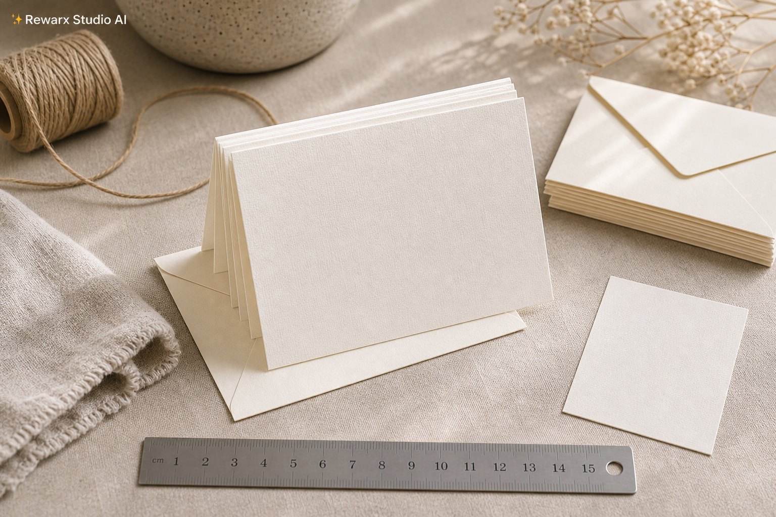 lněný papír s poděkováním vizualni sablona - stationery print - Linen Paper Thank You Card Product-Readable Use Scene - Rewarx Visual Content Library