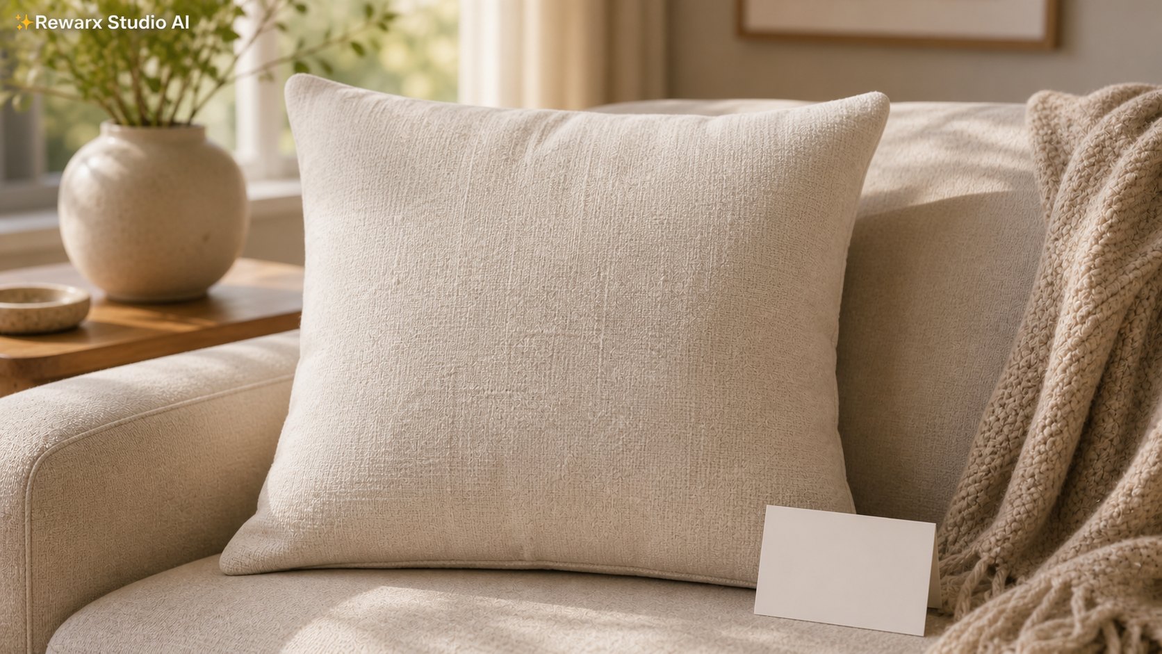 亞麻抱枕 視覺模板 - home textiles - Linen Throw Pillow Product-Readable Use Scene - Rewarx Visual Content Library