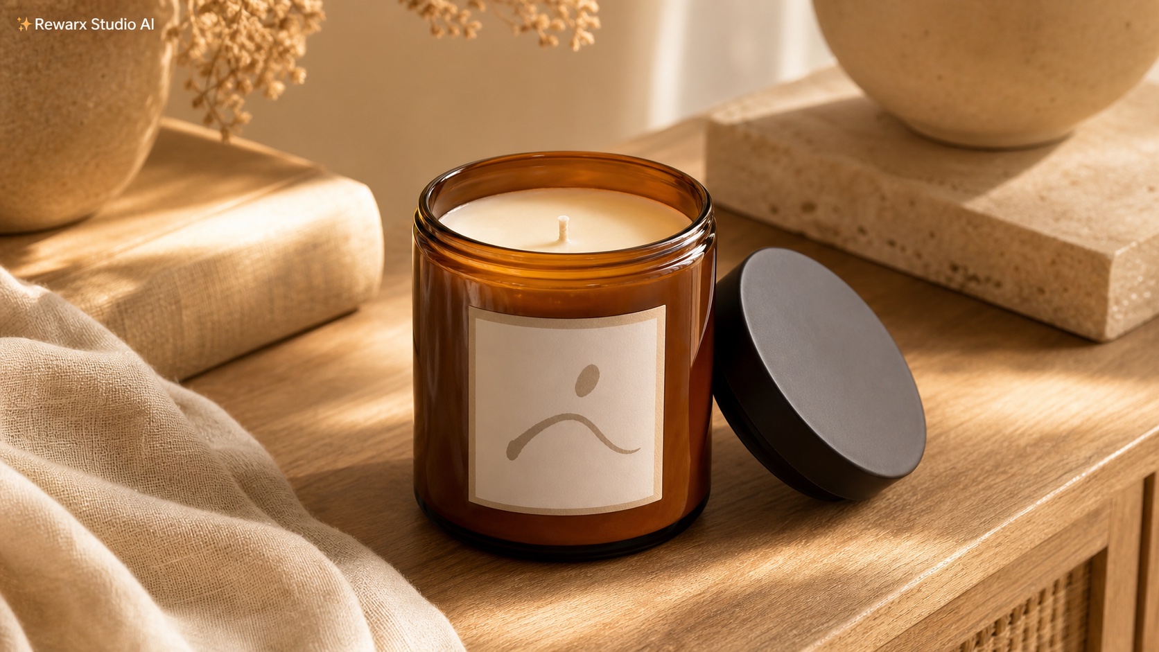 domácí dekorace sojové svíčky vizualni sablona - home fragrance - warm home ritual still life - Rewarx Visual Content Library