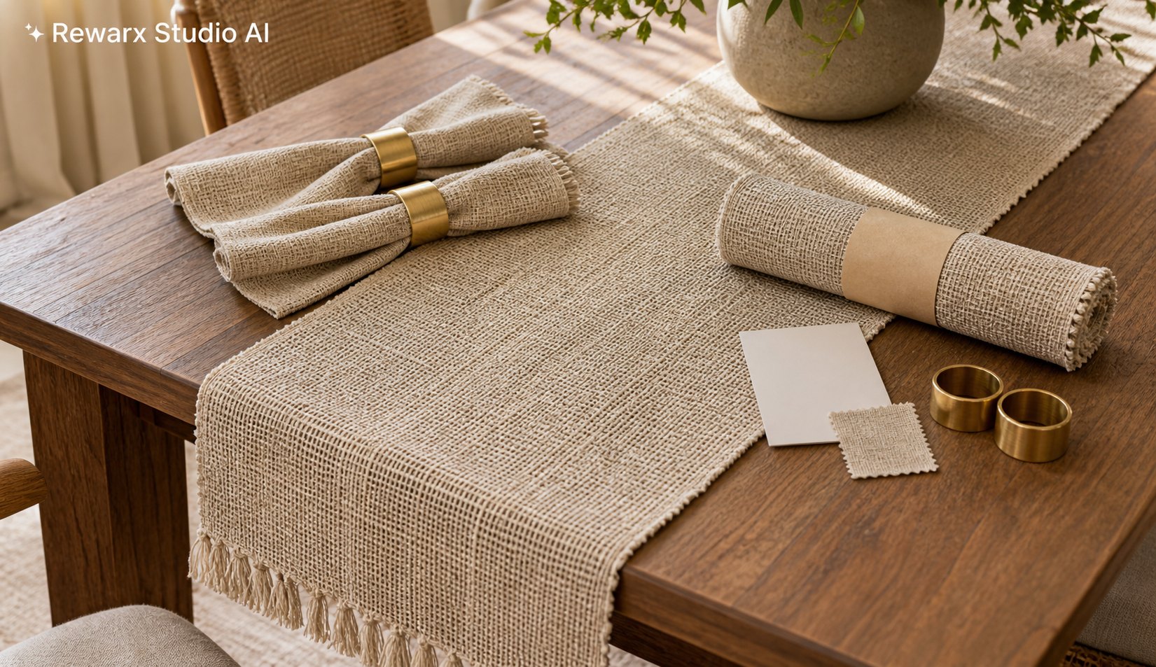 桌旗餐廳裝飾視覺模板 - dining decor - dining table runner hero - Rewarx Visual Content Library