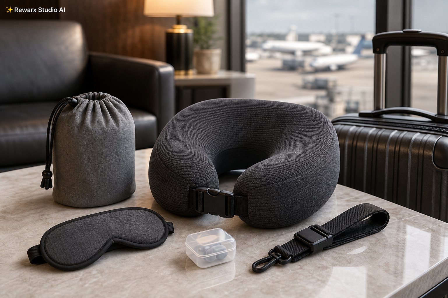 Perna gat calatorie confort zbor sablon vizual - travel comfort - premium carry-on comfort hero - Rewarx Visual Content Library