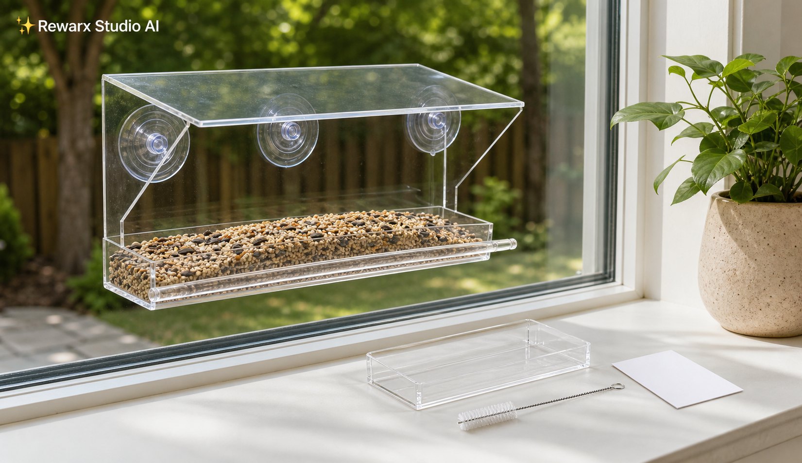 window bird feeder backyard visual template - Editorial campaign visual window bird feeder backyard visual template - Editorial campaign visual