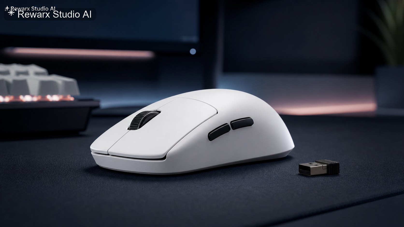 无线游戏鼠标电竞桌面视觉模板 - gaming peripherals - clean esports desk gear hero - Rewarx Visual Content Library